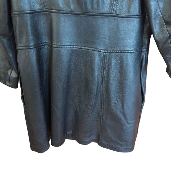 Vintage 60-70’s Leathercraft Womens Leather Coat M/L Black Double Breasted Lined - Picture 6 of 16